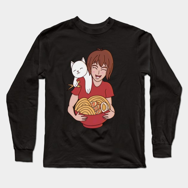 Cat Ramen and Anime Long Sleeve T-Shirt by pako-valor